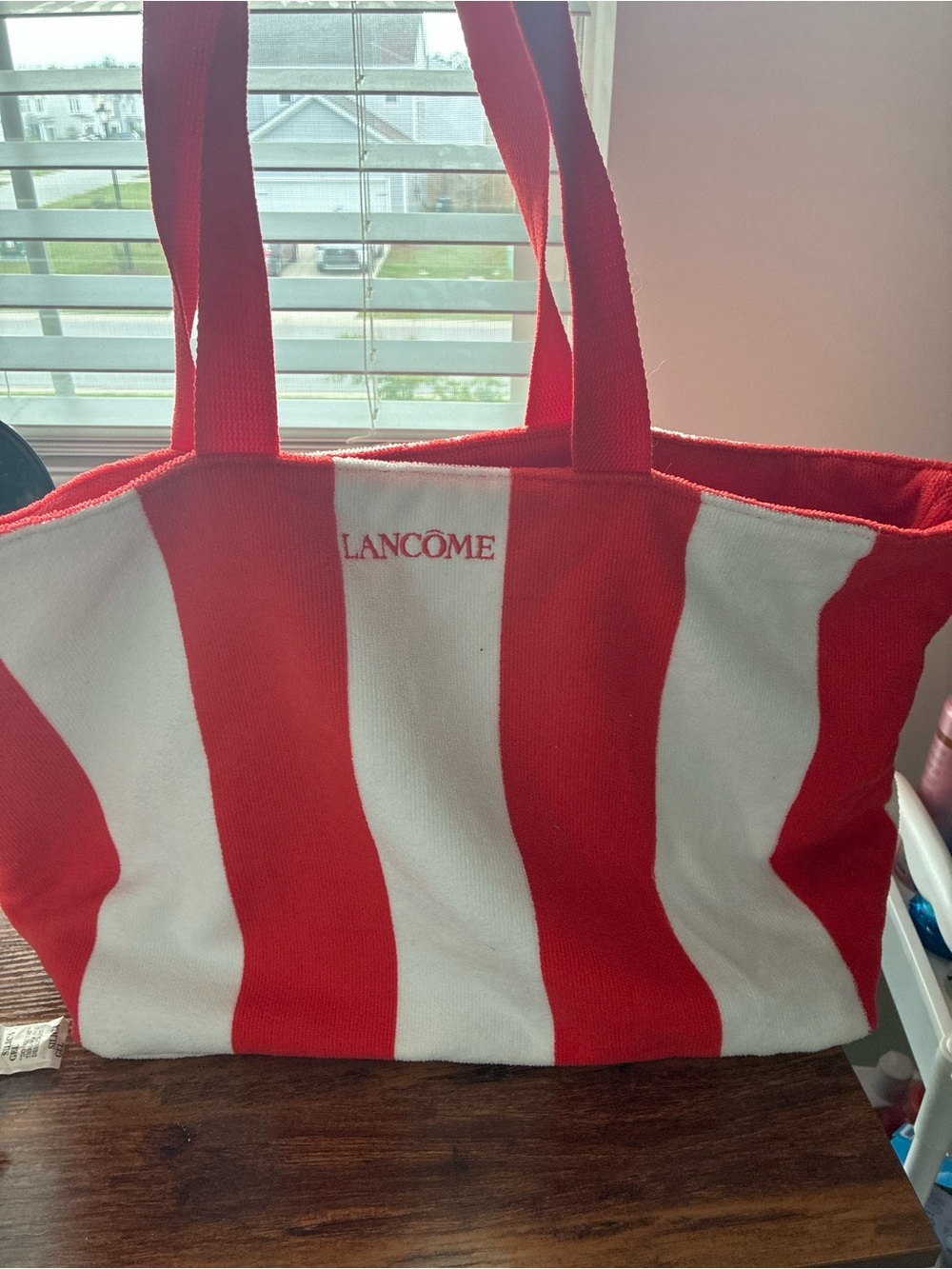 Red and White Striped Canvas Tote
